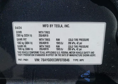 2024 Tesla Model Y Long Range Dual Motor All-Wheel Drive from USA, damaged, VIN 7SAYGDEE3RF070846